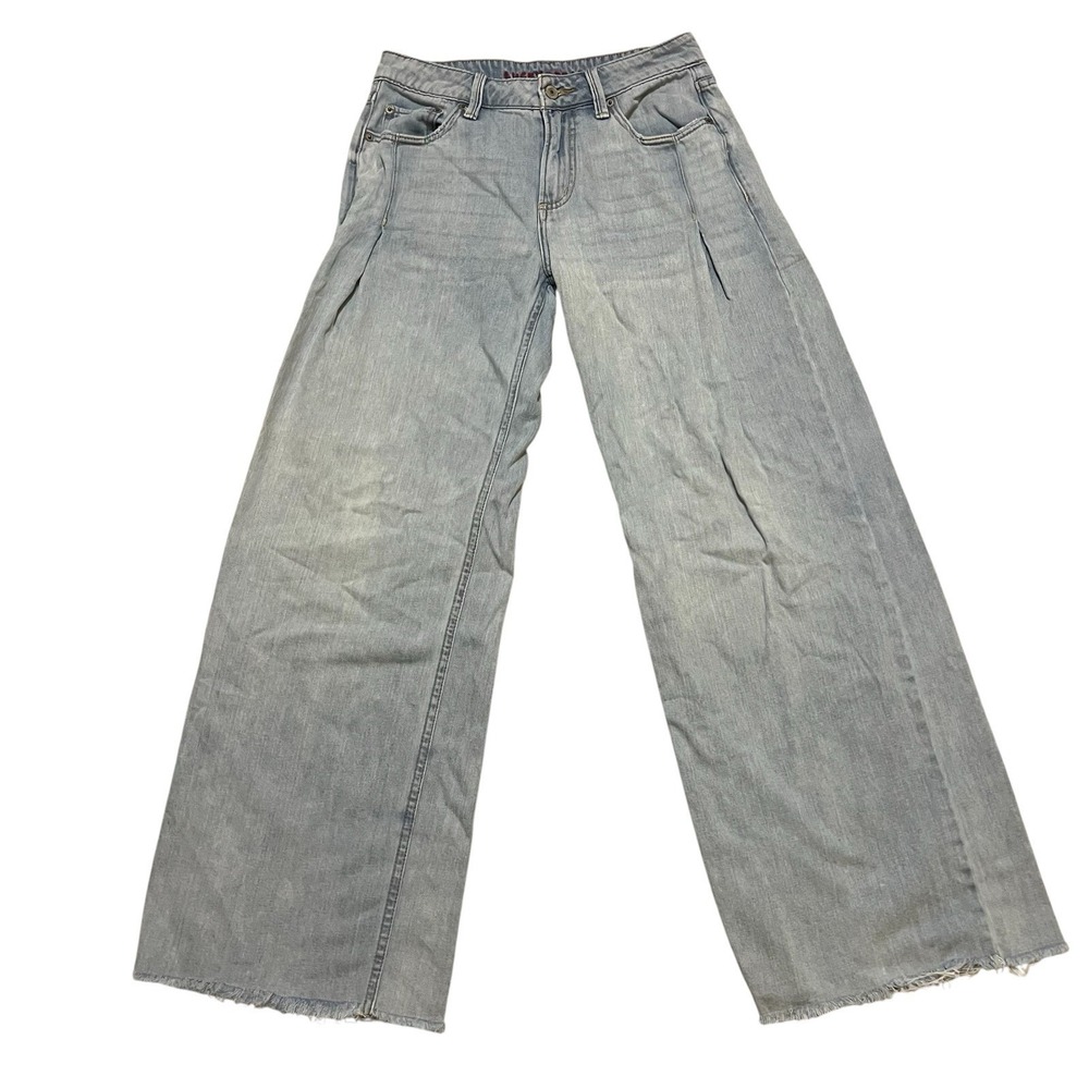 Lucky Brand Palazzo Jeans Womens 0/25 Light Wash Wide Leg Pleated Frayed Hem